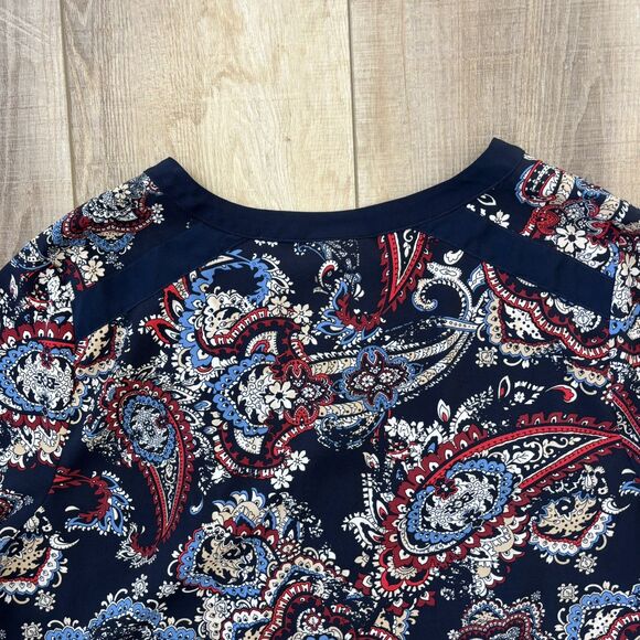 Catherines Blouse Womens 2X Paisley 3/4 Sleeve V-Neck Button Up Tunic Flowy Navy - Picture 8 of 12